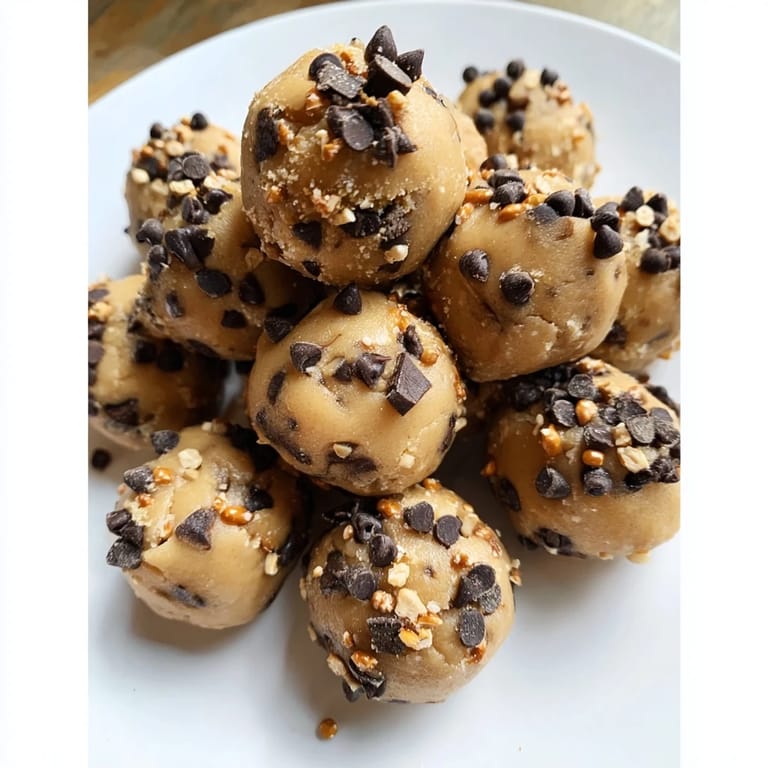 Nostalgic Root Beer Fudge Cookie Dough Balls coated in mini chocolate chips for extra sweetness.  