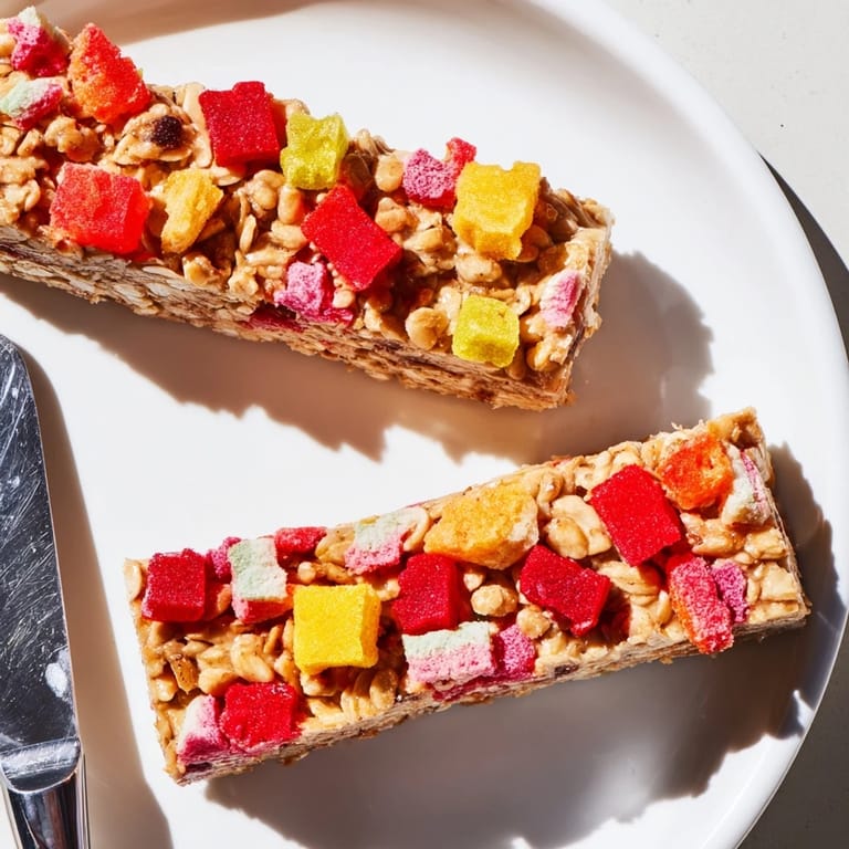 Delicious homemade gummies atop an oat base, creating a fun snack bar experience.  