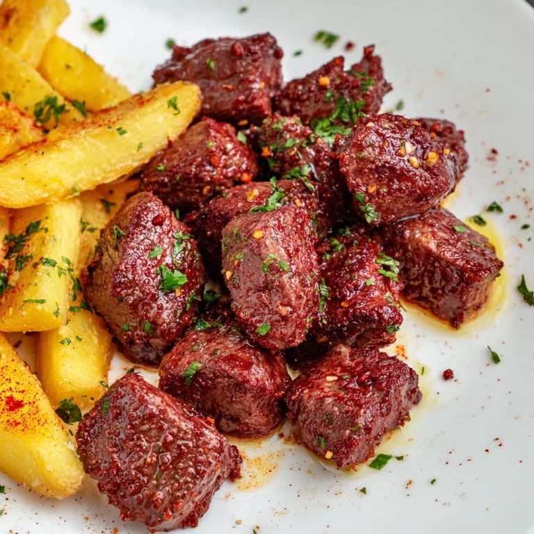 Tender steak bites coated in spicy Cajun seasoning, paired with homemade fries.  