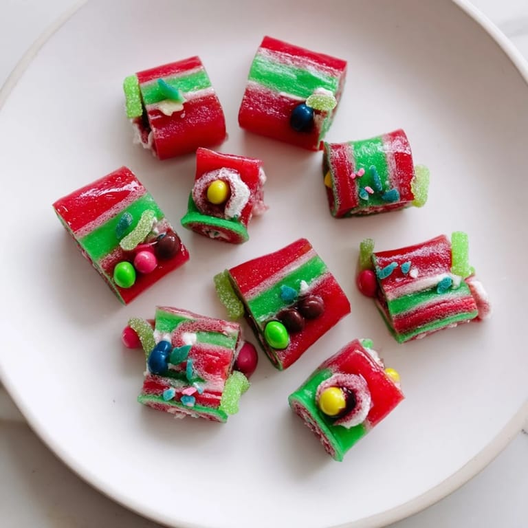 Festive, sweet Easy Christmas Fruit Rollup Sushi: rolled up, sliced, and perfect for gatherings.