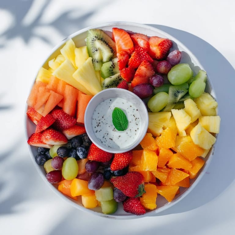 Vibrant Beach Ball Fruit Platter with strawberries, blueberries, and more, a juicy, cool treat.
