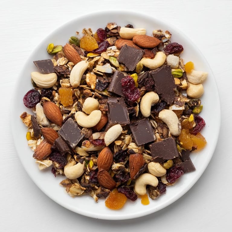 Picture of delicious Mountain High Adventure Snack Mix; crunchy nuts and chewy dried fruits are visible.