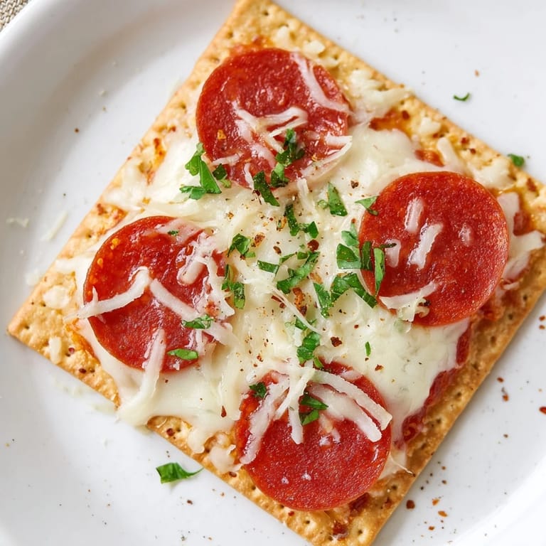 Golden-brown Savory Bites: Pepperoni on crispy crackers, sprinkled with parmesan and ready to serve.