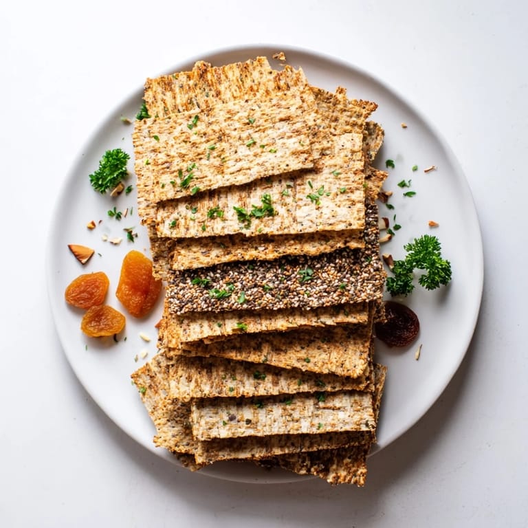 Crisp gourmet crackers, beautifully fanned out, invite you to enjoy this easy appetizer's textures.