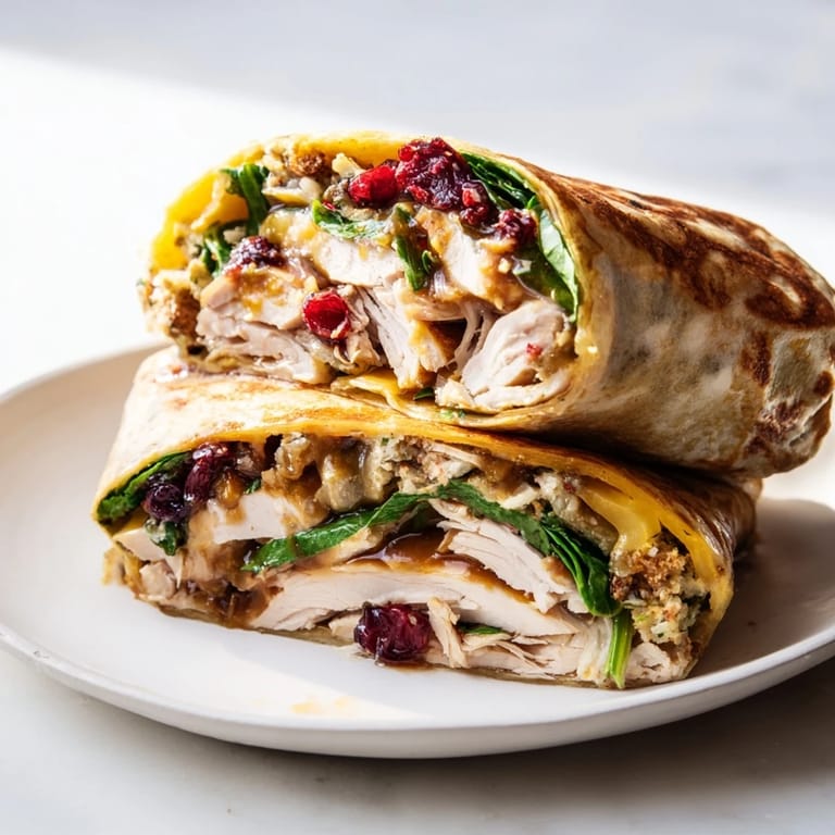 Warm and toasty Moist Maker Chicken Wrap, beautifully layered with juicy chicken, wrapped tight.