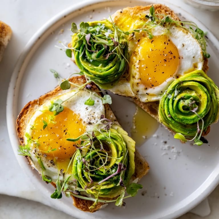 The vibrant, plated Cloud Toast 2.0 has perfectly baked egg whites and a fresh medley of greens.