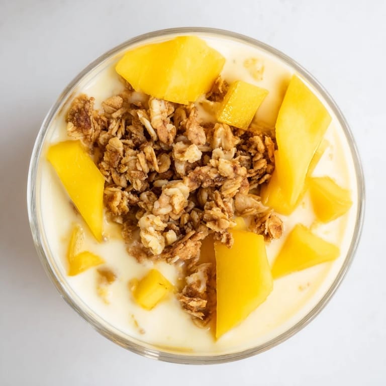 Refreshing and chilled, these mango blended overnight oats offer a luscious and fruity breakfast treat.