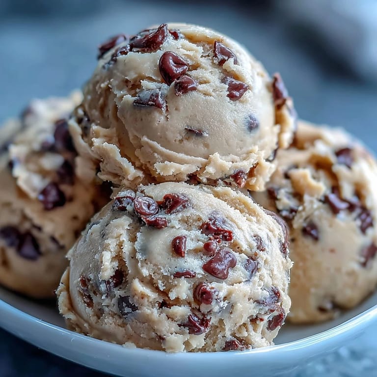 Freshly mixed Greek Yogurt Cookie Dough with melted chocolate chips in a mixing bowl.