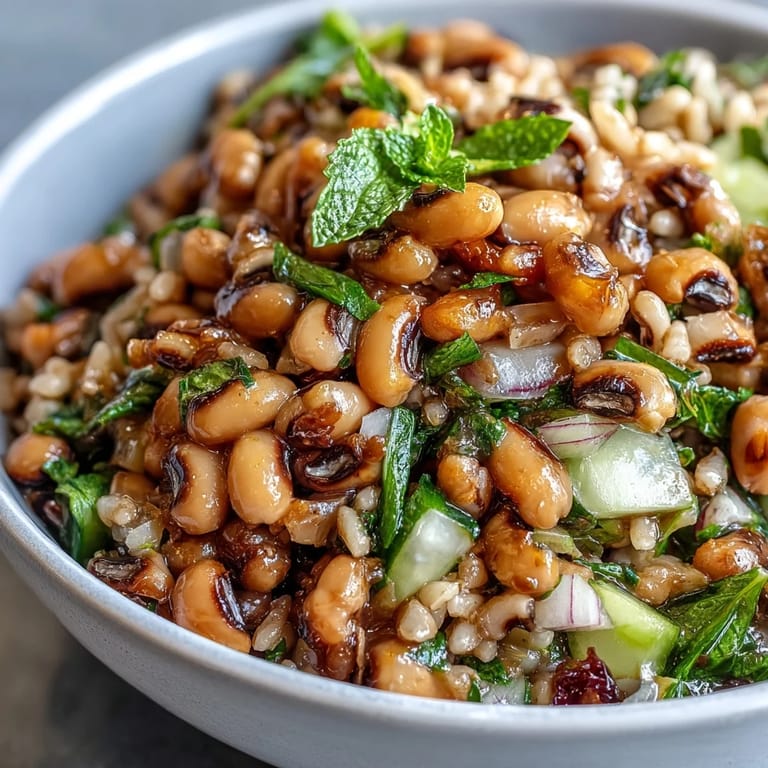 A close-up of Southern Black Eyed Pea Salad showing diced red onion and celery, ready for a summer picnic.