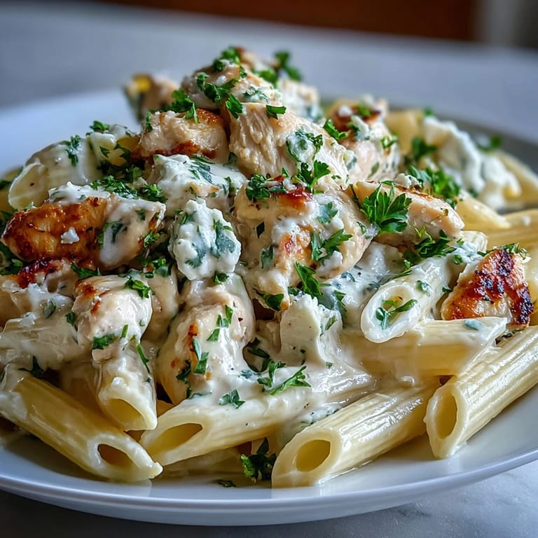Steaming Creamy Lemon Feta Chicken Pasta served in a white bowl, ready for an easy weeknight dinner.