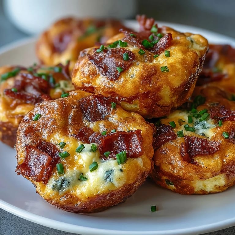 Freshly baked Ranch Bacon Breakfast Egg Bites are arranged on a wooden board, perfect for a high-protein, grab-and-go breakfast.