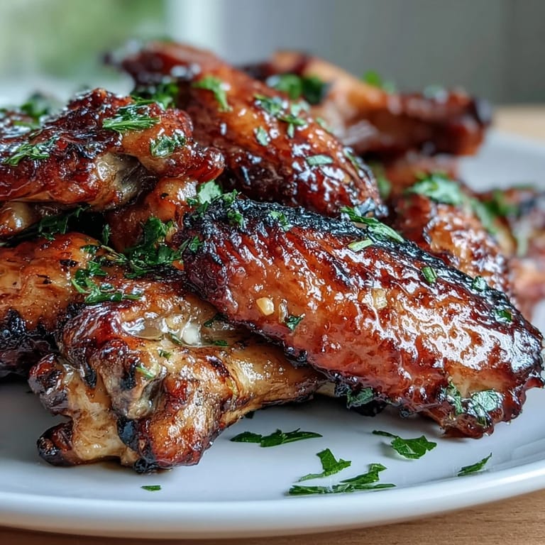 Golden crispy chicken wings coated in sweet and savory honey garlic sauce, served over a fluffy bed of buttery white rice.
