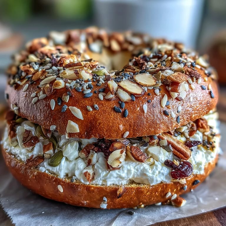 Chewy, freshly baked bagels with Greek yogurt dough and a generous topping of everything seasoning, great for breakfast sandwiches.