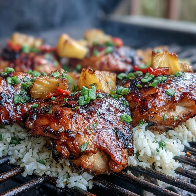 Tender chicken breasts and fluffy rice combined with pineapple chunks and bell peppers, sealed in foil packets for a flavorful, mess-free summer meal.