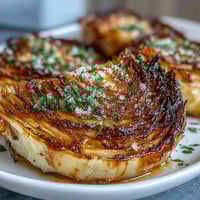 Golden roasted cabbage steaks seasoned with garlic, smoked paprika, and a splash of lemon zest. A vibrant vegan side dish with crispy edges and tender centers.